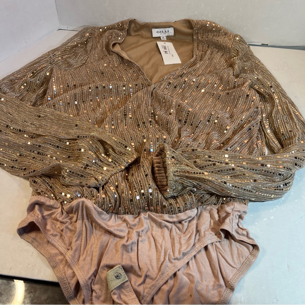 Gilli Shimmering Gold Sequin Bodysuit